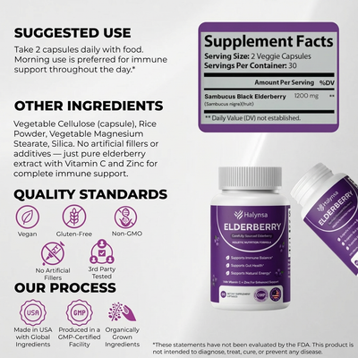 Halynsa Gut Support Complex with Elderberry, Zinc & Vitamin C